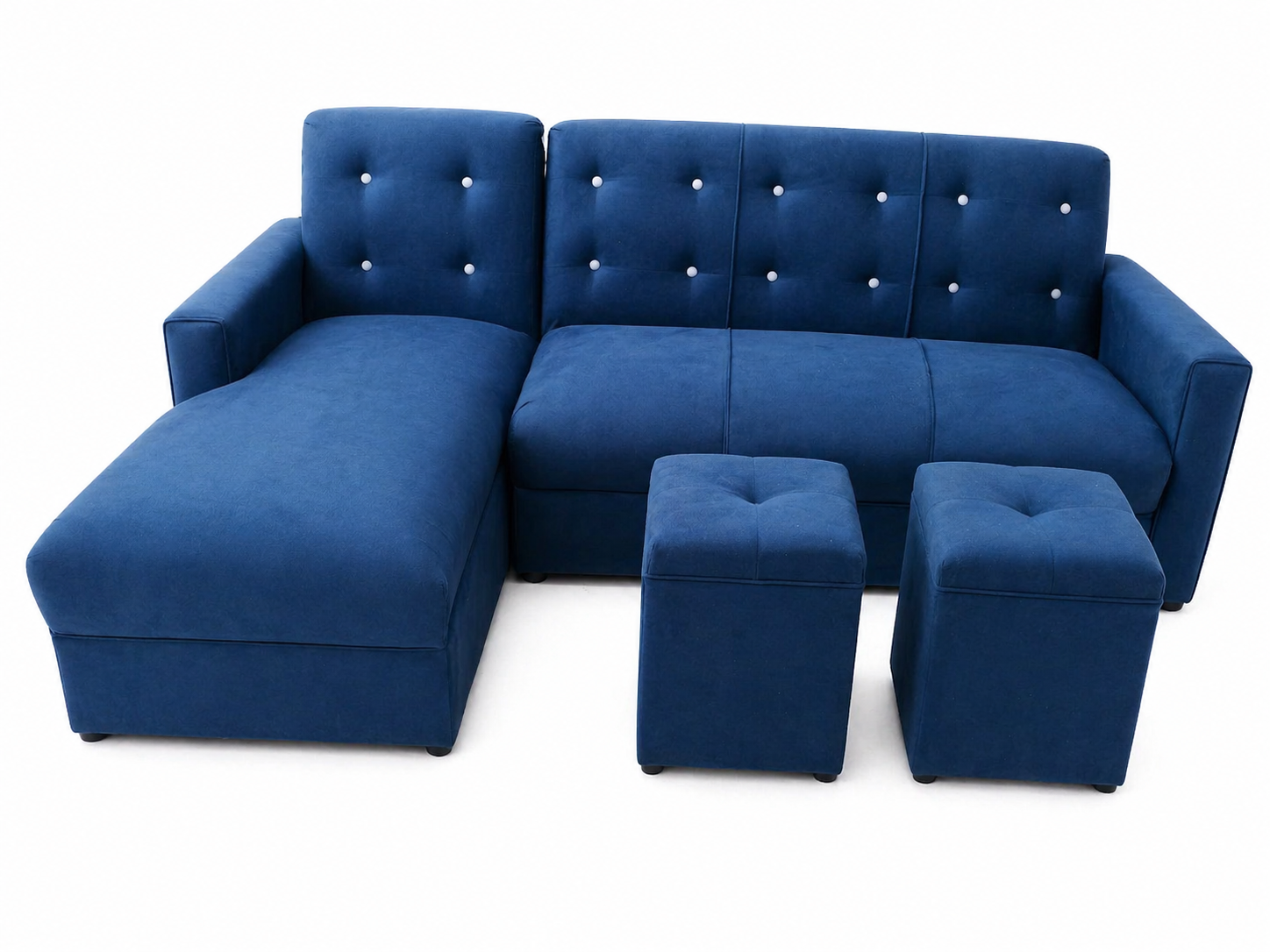 Combo sofá chaise + mesa + 2 puffs