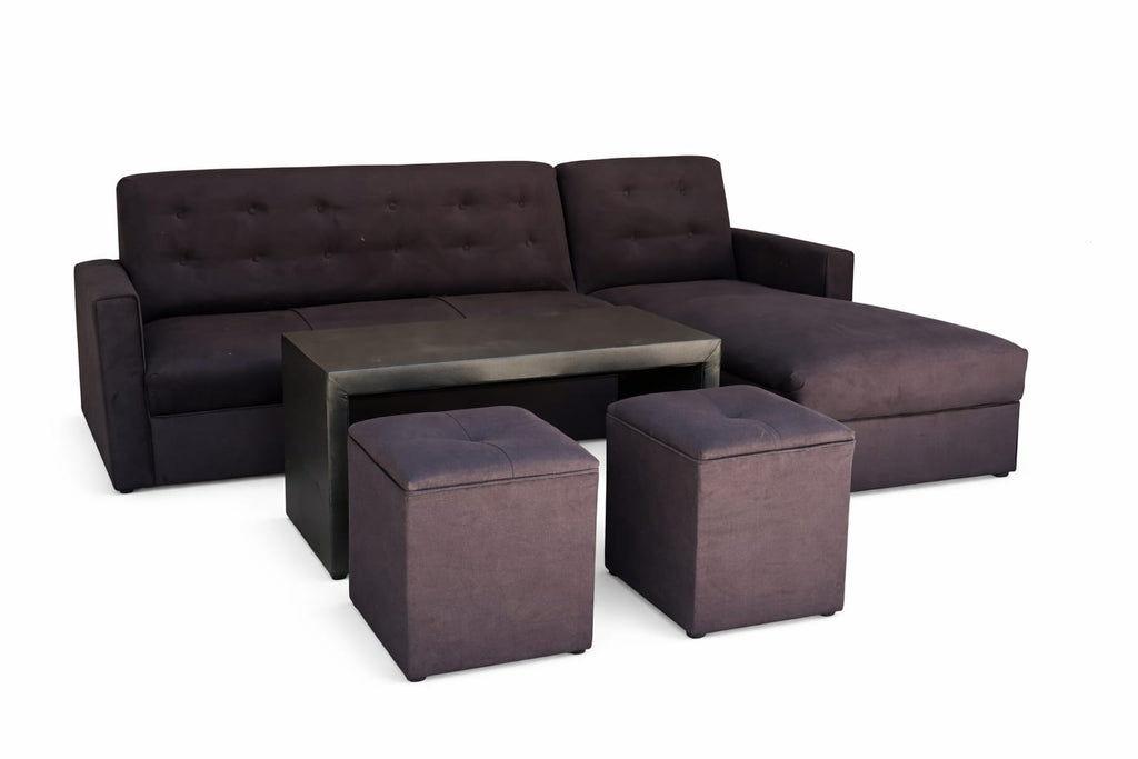 Combo chaise + mesa + 2 puffs con tela Pauli
